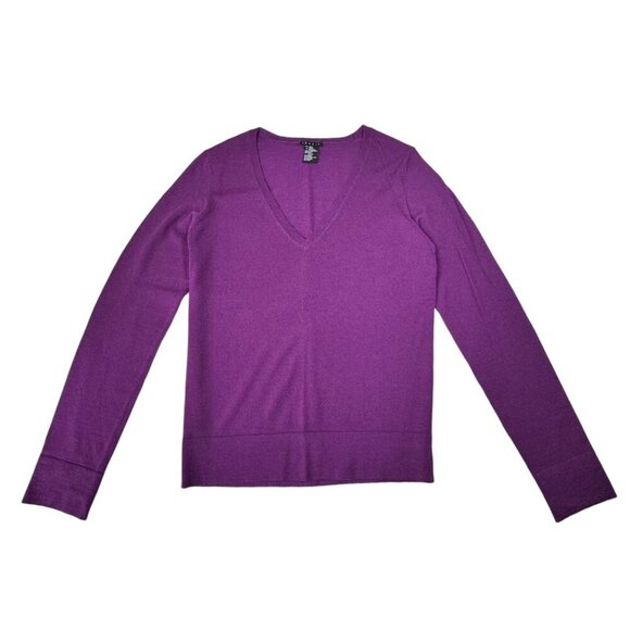 THEORY Wool Sweater Sz.M Fine Gauge Purple V-Neck Minimalist Career Classic - Picture 8 of 8